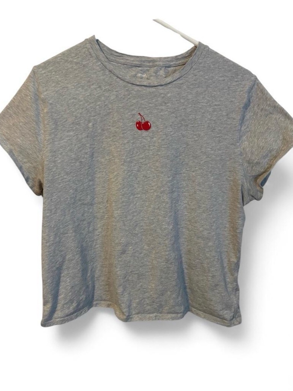 Aerie Gray Tee with Red Cherry Embroidered Graphic XL